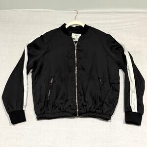 Forever 21 Arizona Track & Field Bomber Jacket Black White Stripe Sz S